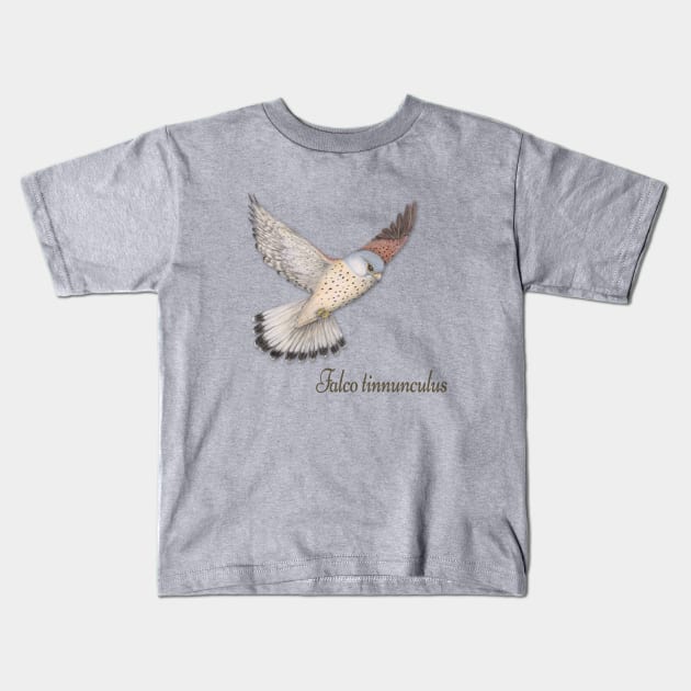 Flying Kestrel illustration Kids T-Shirt by Bwiselizzy